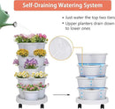 VECELO 5 Tier Vertical Garden Planter, Self Watering Stackable Planters with Wheels for Strawberries, Herbs, Flowers, Vegetables, White by CozyNest Decor