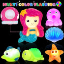 Light Up Bath Toys for Toddlers Kids Girls Baby, No Hole Glow Bath Toys with Bath Book & Organizer, Led Light Bath Time Water Toys for Bath Tubs Bathrooms Pool, Gift for Toddlers Girls Infants by TinyTreasures Baby Boutique