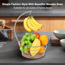 Livabber Countertop Fruit Basket Bowl with Banana Hanger, Modern Standing Fruit Vegetable Bowl Storage, with Banana Tree Holder for Kitchen Dinning Table (Round Wood, Chrome) by CozyNest Decor