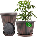 Large-Planter-Indoor-Outdoor Plant Pots, 14 inch 4 Pack Plastic Flower Pots with Saucer And Drainage Holes, Modern Garden Planters For Planting Medium Large Plants， Decorative Resin Garden Pots by CozyNest Decor