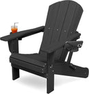 KINGYES Folding Adirondack Chair with Dual Cup Holders - HDPE All-Weather Outdoor Chairs, Wood-Like Patio Chair for Backyard, Camping, Pool & Fire Pit, Black by GreenHaven Gardens
