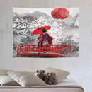 Japanese Red Geisha Tapestry Asian Cherry Blossom Red Sun Traditional Kimono Folk Tapestries Home Decor for Living Room Bedroom Apartment Farmhouse Dorm 40"x30" by CozyNest Decor