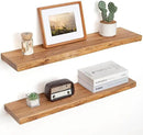 Floating Shelves for Wall Decor, Rustic Solid Elm Wood Live Edge Floating Shelves Wall Mounted, Wall Shelves with Invisible Bracket for Living Room Bathroom Bedroom Kitchen, 32 Inch Set of 2, Natural by CozyNest Decor