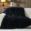 NEWCOSPLAY Faux Fur Twin Blanket Black 3D Ribbed Plush Thick Warm Blanket for Couch Sofa Bed 850GSM (Black Ribbed, Twin(60"x80")) by CozyNest Decor