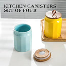 Canister Sets for Kitchen, Kitchen Canisters for Countertop with Airtight Wood Lid, Ceramic Food Storage Containers and Sugar Container for Coffee, Flour, Tea, Candy, Cookie, Spice by CozyNest Decor