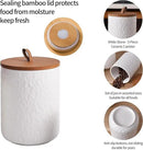 JOJUNO White Ceramic Canister Set with Wooden Lid, 3-Piece Airtight Food Storage Jars for Kitchen Counter - Flour, Sugar, Coffee, Tea, Spice - Small, Medium, Large Sizes - Stone Texture by CozyNest Decor