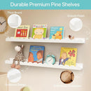 Scalloped Baby Book Shelf,Floating Shelves for Wall Set of 4 Solid Pine Wood Nursery Bookshelves with Wave Lip for Bedroom Kids, Toddler Room, Baby Room, Nursery Decor(White,40cm) by TinyTreasures Baby Boutique