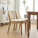 Mid Century Dining Chairs Set of 2, Accent Rattan Side Chairs Sherpa Fabric Kitchen Chair with Solid Wooden Legs for Living Room Dining Room, White by CozyNest Decor