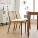 Mid Century Dining Chairs Set of 4, Accent Rattan Side Chairs Sherpa Fabric Kitchen Chair with Solid Wooden Legs for Living Room Dining Room, White by CozyNest Decor