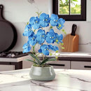Orchid Artificial Flowers with Gray Vase Large Silk Faux Phalaenopsis Flowers for Dining Room Table Floral Centerpieces Indoor Decoration,Blue by CozyNest Decor