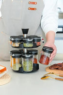 360 rotating 2 tier jars spice rack (6 small 6 large spice jars) Revolving Seasoning Organizer. Spinning Spice Rack for Counter top and Cabinet WITH Custom Label Stickers. by CozyNest Decor