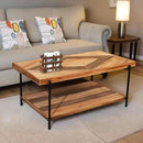 CONSDAN StoneCreek Coffee Table, Solid Fir Wood & Metal Frame, 2-Tier Industrial Farmhouse Table for Living Room/Office, 44" Rectangular Table by CozyNest Decor