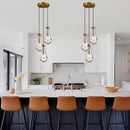 Brass 3 Light Pendant Lighting for Kitchen Island, Raindrop Cluster Pendant Light Fixture, Adjustable Hanging Rope Glass Chandelier Dining Room Light Fixture Ceiling Lamp for Foyer Hallway by CozyNest Decor