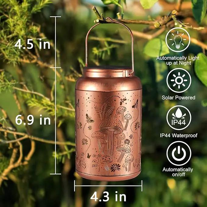 2 Pack Solar Lanterns Outdoor Waterproof, Mushroom Garden Decor Gifts for Women Mom Grandma Hanging Solar Lights Metal Solar Decoration Outside LED Lanterns for Yard, Patio, Lawn, photo 5 of 6