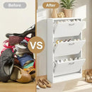 Shoe Storage Cabinet Set of 2 with 3 Flip Drawers, Narrow Shoe Cabinet Freestanding Slim Shoe Storage Organizer for Entryway, Hallway, Entrance, Bedroom, Living Room, White by CozyNest Decor