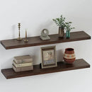 SAUMONIERES Floating Shelves 8 Inch Deep Solid Wood Wide Wall Shelf Set of 2 Wall Mounted for Bedroom Bathroom Living Room Kitchen, 36 Inch Walnut by CozyNest Decor