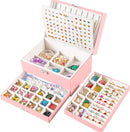 Earrings Jewelry Box for Girls, 5 Layers Jewelry Organizer with Earring Holder Organizer for Girls Earring Organizer Jewelry Boxes for Women Earrings and Necklaces Jewelry Box Organizer Pink by TinyTreasures Baby Boutique