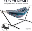 PNAEUT Double Hammocks with Stand for Outside, Portable Space Saving Heavy-Duty Steel Stand for Indoor Outdoor Patio with Carrying Bag, 450 lbs Capacity (Denim) by GreenHaven Gardens