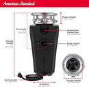 American Standard 10-US-AS-12-SL Garbage Disposal Anti-Jam Stainless Steel Food Waste Grinding System, Slim Line, 1.25 HP, Black by CozyNest Decor