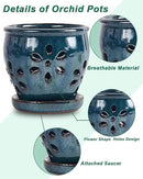 vensovo 5 Inch Ceramic Orchid Pots with Holes and Saucers - 1 Pcs Small Succulent Pot for Repotting, Garden Flowerpots for Plants Indoor and Outdoor Promotes Air Circulation, Blue by GreenHaven Gardens