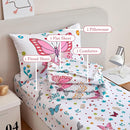 PERFEMET 4-Piece Girls Butterfly Bedding in Pink Floral - Reversible Colorful Flower Toddler Bed Comforter Set for All Season (White, Butterfly) by TinyTreasures Baby Boutique