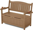 YEFU Outdoor Storage Bench for Patio: Heavy Duty Garden Bench with 96° High Backrest & Oversized Seating - HIPS Weatherproof Patio Bench with Storage for Porch Park Backyard, Teak by CozyNest Decor