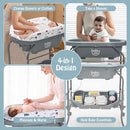 BABY JOY Baby Bathtub with Changing Table, Foldable Infant Diaper Changing Station with Storage Tray, Waterproof Pad, Portable Newborn Nursery Organizer Bath Stand with 4 Universal Wheels (Gray) by TinyTreasures Baby Boutique