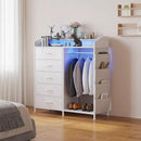 LUMTOK Modern 5 Dresser with LED Hanging Rack, Dresser with Clothes Rack, Hanger Rack, and Storage Drawers, Drawer Dressers with Coat Racks for Bedroom Living Room, Entryway, Closets (White) by CozyNest Decor