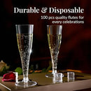 Prestee 100 Pack Clear Plastic Champagne Flutes - 4.5 oz Durable Disposable Champagne Glasses for Parties, Weddings, Toasting and Large Celebrations - Elegant Wine Glasses Stemware for Easy Cleanup by CozyNest Decor