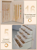 BOOVO Jewelry Box For women, 6 Layer Large Jewelry Organizer With Mirror, Multi-Function Storage Box With Lock, Necklace Holder With 5 Drawers, For Earrings Necklace Bracelet (Pearl White and Gold) by TinyTreasures Baby Boutique
