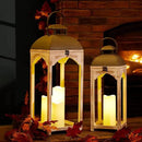 Glitzhome Set of 2 Mondern Farmhouse Wood Metal Lanterns Decorative Candle Lanterns, White (No Glass) by CozyNest Decor