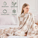 EMME Checkered Cotton Blanket Twin Large 60"x80" 100% Muslin for Couch Breathable Cooling Gauze All Season Soft and Lightweight Pre-Washed (Light Tan) by CozyNest Decor