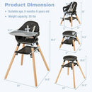 BABY JOY Baby High Chair, 6 in 1 Convertible Wooden High Chair for Babies & Toddlers with Adjustable Legs, Double Removable Tray, Safety Harness & Waterproof PU Cushion (Black) by TinyTreasures Baby Boutique