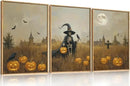 Celestdeco Halloween Ghost Reaper Framed Wall Art Set, Scary Witchy and Pumpkin Wall Decor, Horror Night Wall Painting, Full Moon Bats Art Prints for Living Room,Bedroom,Halloween Themed Party Decoration-24"×36"×3 by CozyNest Decor