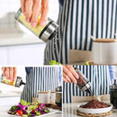 Mlici Oil and Vinegar Dispenser Set of 6 Bottles, Stainless Steel Salt Pepper Holder with 360° Rotating Holder, Cruet Soy Sauce - Premium Glass Condiment for Kitchen, Tabletop, Kitchen Containers by CozyNest Decor