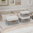 Yawinhe Storage Boxes with Lids, Linen Fabric Bin, Cube Organizer Basket, Washable and Leather Handle, for Home, Closet, White/Grey, 15.0''Lx9.8''Wx9.8''H, 3-Pack, USNK024WGL-3 by TinyTreasures Baby Boutique