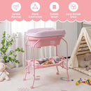 BABY JOY Baby Bathtub with Changing Table, Foldable Infant Diaper Changing Station with Storage Tray, Waterproof Pad, Portable Newborn Nursery Organizer Bath Stand with 4 Universal Wheels (Pink) by TinyTreasures Baby Boutique