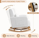 Rocking Chair with Ottoman, Upholstered Nursing Glider Rocker with High Backrest and Side Pocket, Comfy Reading Chair with Solid Wood Legs for Nursery/Living Room/Bedroom White by TinyTreasures Baby Boutique