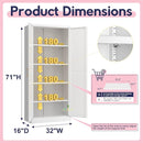 71" Storage Cabinet, Metal Pantry Cabinet, Kitchen Pantry Storage Cabinets with Doors and 4 Shelves, Cabinets for Laundry Room, Living Room, Dinning Room, Assembly Required, White