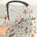 Thanksgiving Turkey Pumpkins Car Seat Covers Vintage Autumn Leaves Stretchy 5-in-1 Cover Adjustable Infant Carseat Cover Canopy Fall Harvest Breathable Nursing Cover-Up by TinyTreasures Baby Boutique