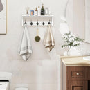 Homode Wall Shelf with Hooks, Coat Rack Wall Mount with Pegs, Hanging Entryway Coat Hanger, Wood and Iron Shelf for Bathroom, Hallway, Bedroom, White by CozyNest Decor
