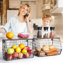 Fruit Bowl, Stackable Wall Mounted Fruit Basket of Smooth Wood Lid with 4 Banana Hanger Hooks, Metal Kitchen Counter Organizer for Snack, Fruit and Vegetable Storage, 11.8 * 7.9 * 8.5 Inches by CozyNest Decor