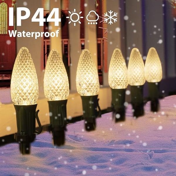 C9 Christmas Pathway Lights Outdoor, 25.7 Feet 20 LED C9 Strawberry Walkway Lights with Marker Stakes, Connectable Shatterproof C9 String Lights for Lane Outside Yard Decorations, Warm White, 2 Pack, photo 2 of 7