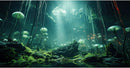 Aquarium Background Foggy Stone Mushroom Green Moss Fish Tank Background Mysterious Green Seaweed Scenery Aquarium Backgrounds White Mushroom Reptile Tank Enclosure Backgrounds Wallpaper 72x18in by GreenHaven Gardens