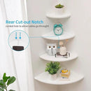 Corner Shelf, Solid Oak Wood Floating Corner Shelf Wall Mount Round End Floating Speaker Shelves with Wire Hole for Small Plant Photo Frame for Bedroom Kitchen, Living Room (White, 7.1in) by CozyNest Decor
