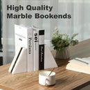 Marble Book Ends, Non-Skid Bookends for Shelves, Composite Bookend with Natural Marble, Heavy Duty Book Stopper, Collected CDs and Oversized Books Organizer, Gold & Black Decorative Bookends by CozyNest Decor