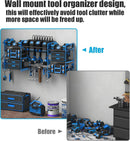 CCCEI Blue Power Tool Organizer Wall Mount, Large Tools and Battery Storage Rack Charging Station Individual Switches. Drills Holder, Garage Utility Shelves with 6FT Power Strip. Gift for Men. by GreenHaven Gardens