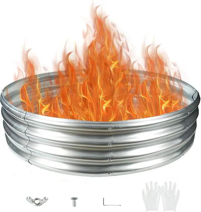 Durable Round Galvanized Steel Raised Garden Bed for Planting,Round Galvanized Steel Fire Ring/Fir Pit for Outdoor- 4×4×1FT,0.8MM Thick Black (47 ins Diameter x 12 ins high, Silver), photo 2 of 7