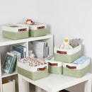 DULLEMELO Storage Baskets for Shelves, Small Fabric Collapsible Rectangular Storage Baskets for Organizing, Closets, Nursery, Home, Office, Empty Gift Baskets (6-Pack, White&Green) by TinyTreasures Baby Boutique