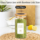 Spice Jars with Labels, 30Pcs 6oz Glass Spice Jars with Bamboo Lids, Minimalist Stackable Airtight Spice Containers with 426 labels for Kitchen Seasoning, Tea, Herbs, Coffee, Sugar,Shells by CozyNest Decor